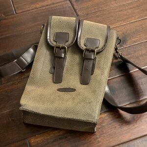 Smith & Hawken Olive and Dark Brown Leather Insulated Double Wine Bag Vintage